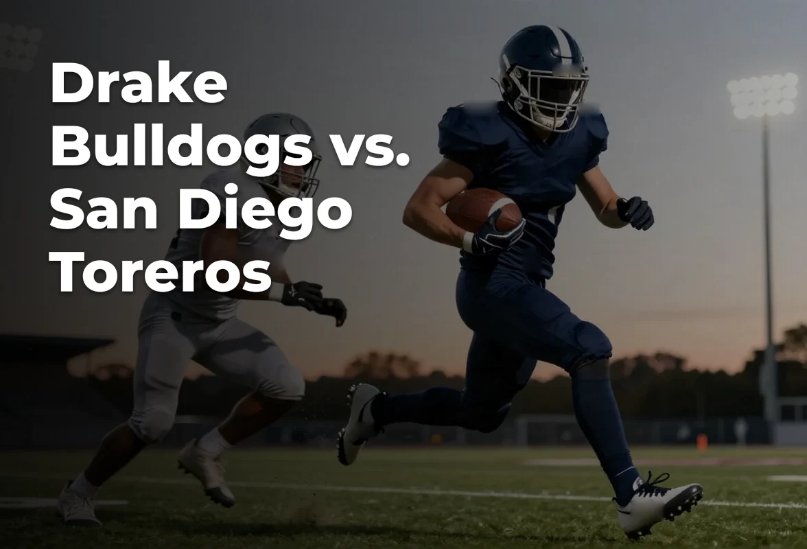 Concept illustration of anonymous athletes for Drake Bulldogs vs. San Diego Toreros; not a photograph of actual teams or players