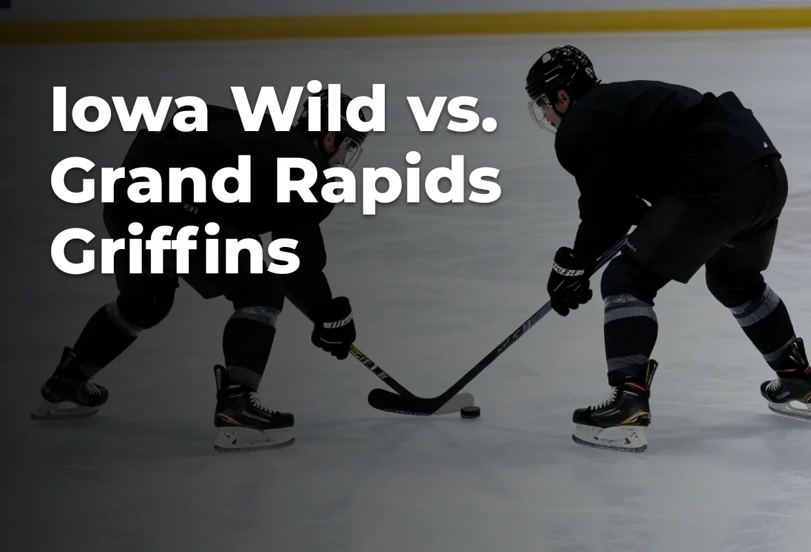 Concept illustration of anonymous athletes for Iowa Wild vs. Grand Rapids Griffins; not a photograph of actual teams or players