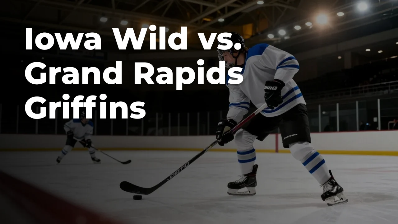 Concept illustration of anonymous athletes for Iowa Wild vs. Grand Rapids Griffins; not a photograph of actual teams or players