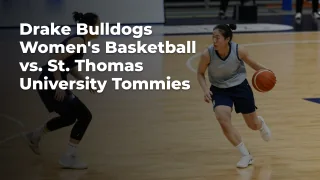Concept illustration of anonymous athletes for Drake Bulldogs Women's Basketball vs. St. Thomas University Tommies; not a photograph of actual teams or players