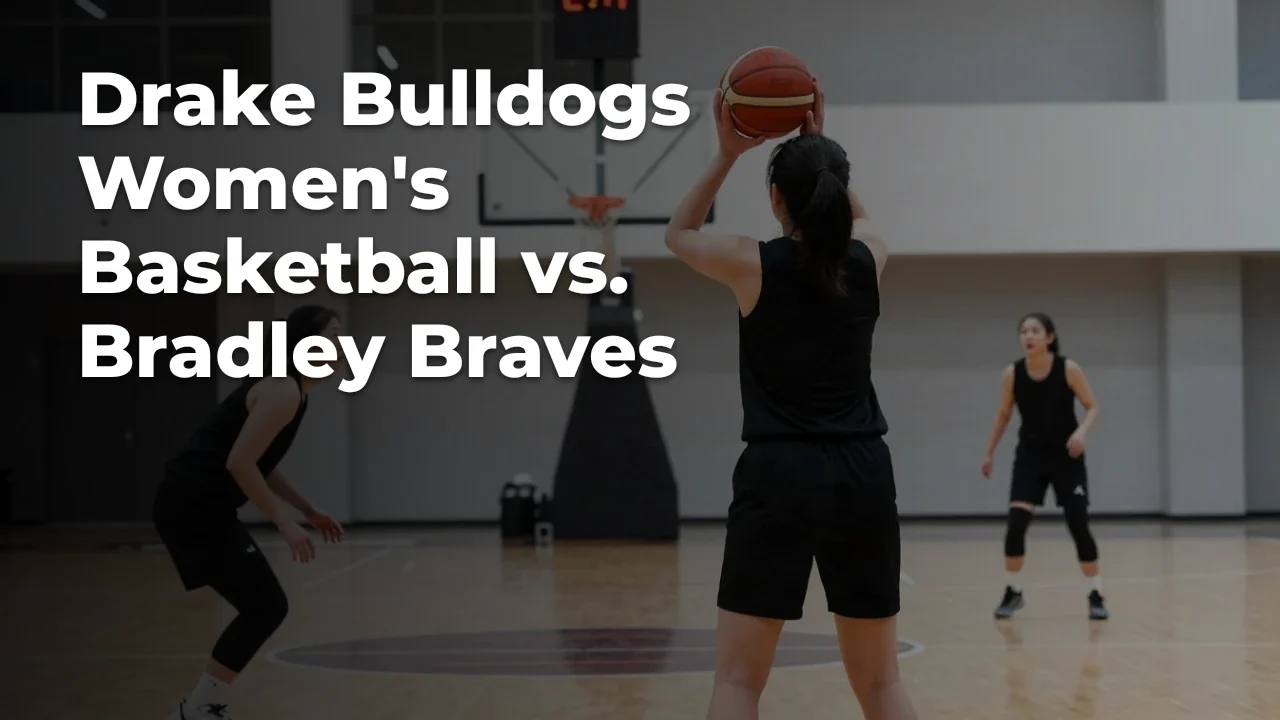 Concept illustration of anonymous athletes for Drake Bulldogs Women's Basketball vs. Bradley Braves; not a photograph of actual teams or players